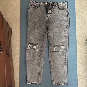 Nasty Gal Acid Washed Straight Leg Ripped Gray Jeans